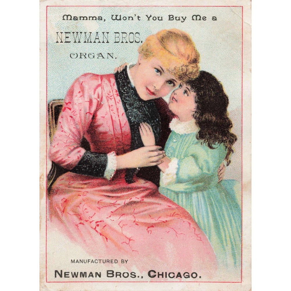 Antique Victorian Trade Card Newman Bros Organ Chicago Monroe WI - Picture 1 of 2